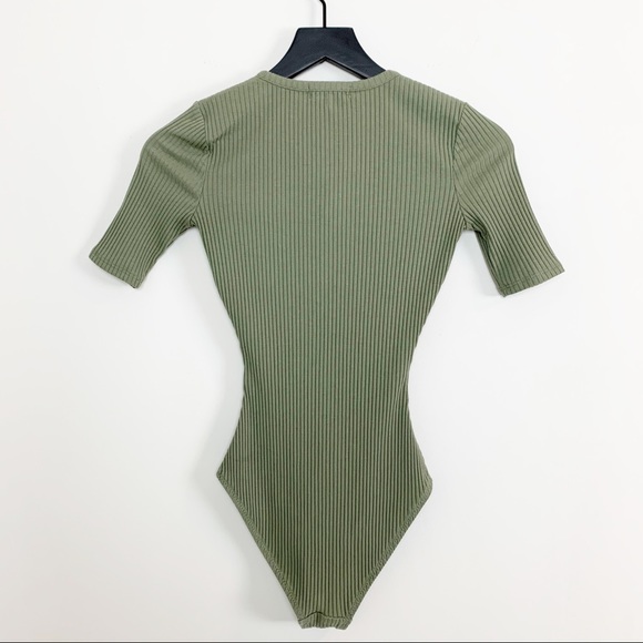 SOLD Madewell Lace Up Ribbed Bodysuit Olive Green - Picture 2 of 5